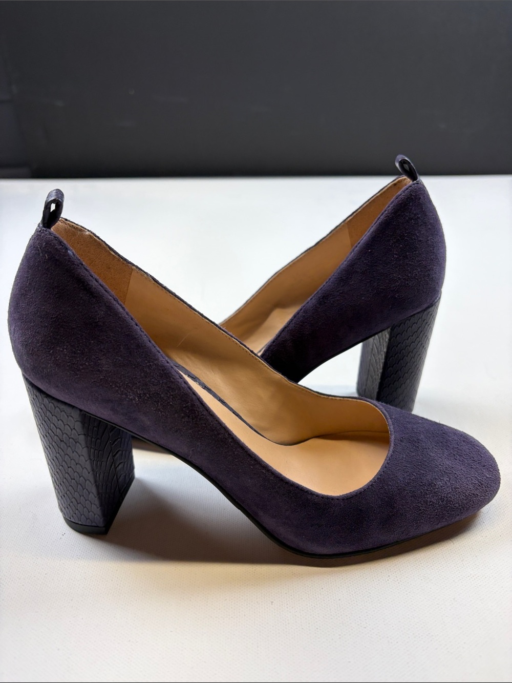 FRANCO SARTO PURPLE SUEDE SQUARE TOE BLOCK HEEL PUMPS SIZE 6